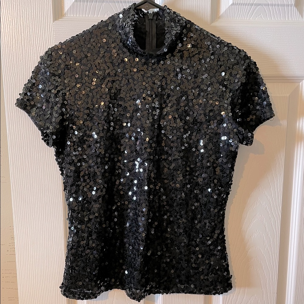 Vintage 1980s black sequin top size M